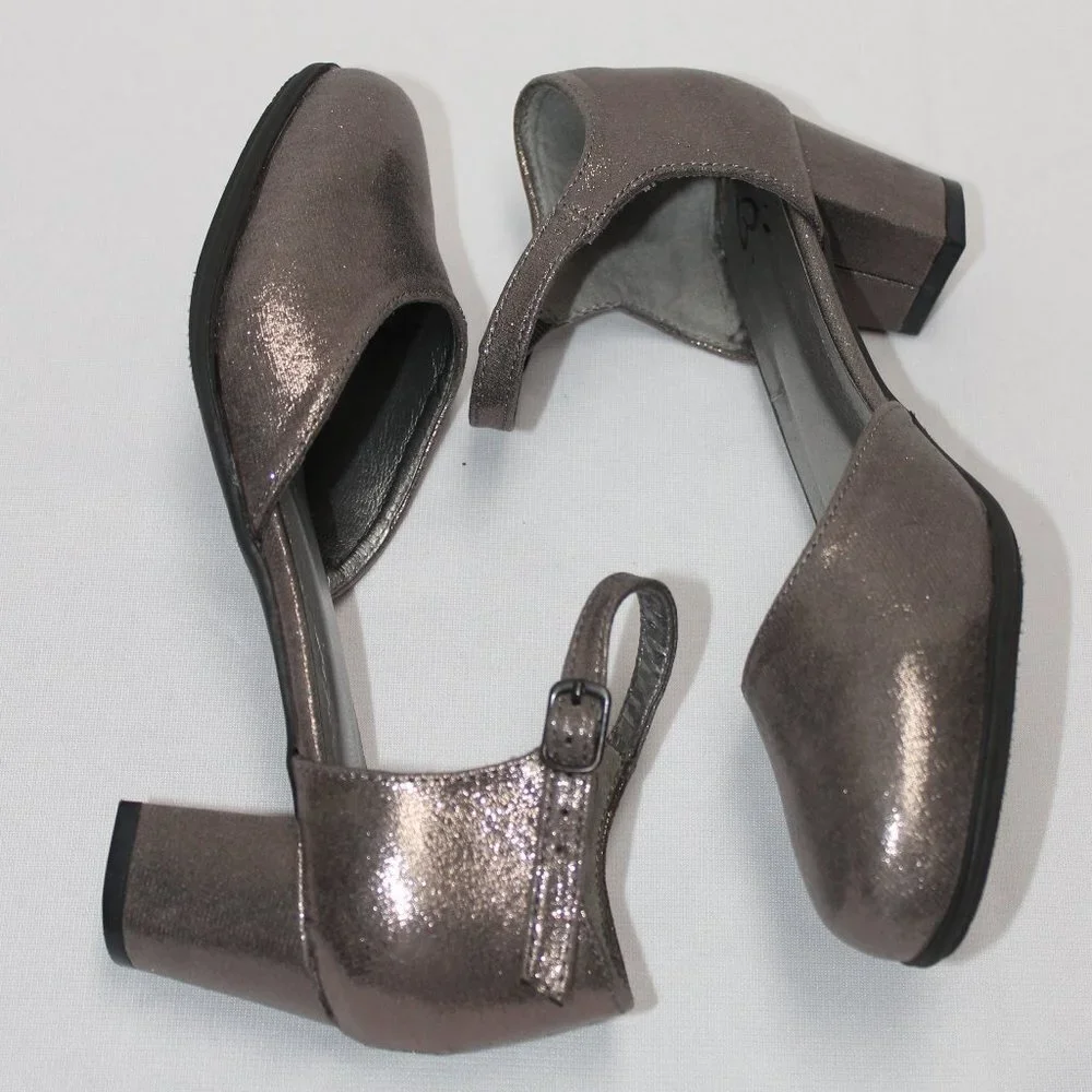 Justice Taupe Pump Round Toe Ankle Strap Shoes